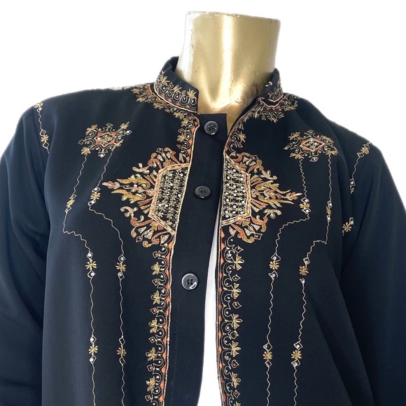 VINTAGE VISION 2000 EMBROIDERED RHINESTONE EMBELLISHED CROPPED CHINESE JACKET - Picture 2 of 5